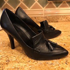 “Maje” Black Leather tassel high heals